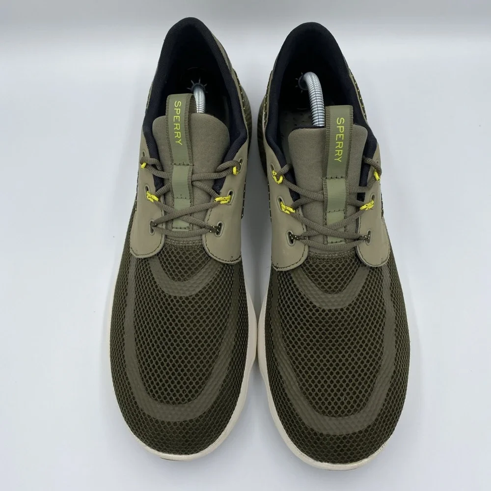 Sperry 7 SEAS 3-Eye Boat Shoes Men's Size 13 Olive Green Yellow STS41092 Mesh